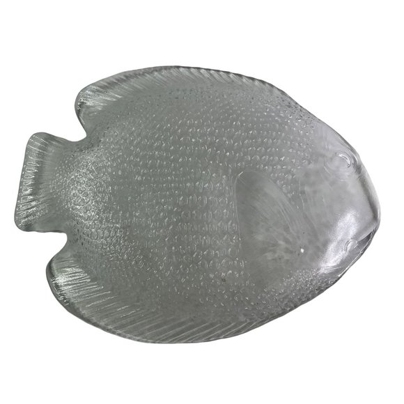Fish Plate Arcoroc France Transparent Glass Embossed 10.25" x 8.25" Vintage - Picture 7 of 12